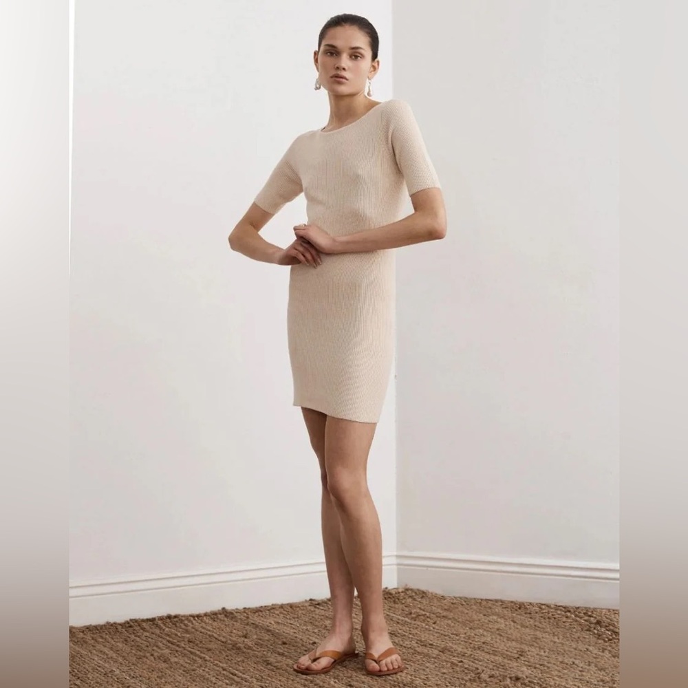 Knit Short Sleeve Mini Dress in Cream